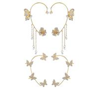 4 Packs Butterfly Ear Cuff, Bling Rhinestone Butterfly Tassel Style Zircon Earrings Ear Clips Women Non Piercing Ears Clip Wrap Around Earrings for Party Bridal Wedding Jewelry(Gold)