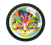 4 Packs Cat Animal Life Pop Art Portrait Drawer Knobs, Cabinet Knob & Pulls