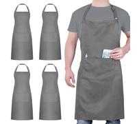 4 Packs Chef Apron, Waterproof Catering Apron with 2 Pockets, Adjustable Work Aprons Perfect for Kitchen Cooking Painting Gardening Cleaning Restaurant BBQ, Personalised Apron (Gray)