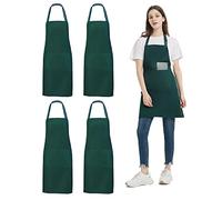 4 Packs Chef Apron, Waterproof Catering Apron with 2 Pockets, Adjustable Work Aprons Perfect for Kitchen Cooking Painting Gardening Cleaning Restaurant BBQ, Personalised Apron (Green)