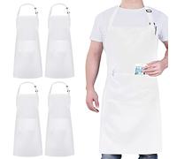 4 Packs Chef Apron, Waterproof Catering Apron with 2 Pockets, Adjustable Work Aprons Perfect for Kitchen Cooking Painting Gardening Cleaning Restaurant BBQ, Personalised Aprons (White)