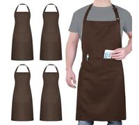 4 Packs Chef Apron, Waterproof Catering Apron with 2 Pockets, Adjustable Work Aprons Perfect for Kitchen Cooking Painting Gardening Cleaning Restaurant BBQ, Personalised Apron (Coffee)
