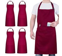 4 Packs Chef Apron, Waterproof Catering Apron with 2 Pockets, Adjustable Work Aprons Perfect for Kitchen Cooking Painting Gardening Cleaning Restaurant BBQ, Personalised Apron (Wine)