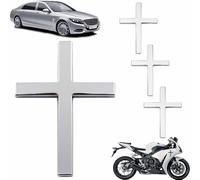 4 Packs Christian Cross Stickers for Cars, Metal Jesus Christ Cross Badge Decals for Trucks, 2.5×1.8" 3D Christian Auto Emblem Decal, Self Adhesive Waterproof Exterior Decoration(Silver)