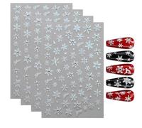 4 Packs Christmas Nail Stickers, Silver Snowflake Nail Art Stickers | Self-Adhesive Snowflake Sticker Sheets with Stars and Crystal for Manicures, Diamond Xmas Nail-Accessories
