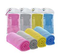 4 Packs Cooling Towel (40"x12"),Ice Towel,Soft Breathable Instant Towel,Microfiber Cool Towel for Yoga,Golf,Sport,Gym,Workout,Camping,Fitness,Outdoor &More Activities(Rose red/Grey/Golden yellow/Blue)