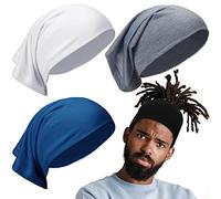 4 Packs DreadLocks Tube Sock Wide Elastic Headband Loc Cap Long Hair Dreads Satin Head Wrap Unisex Spandex for Women Men Sleeping (Black, White, Grey and Blue,12 x 9.8 Inches)