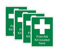 4 Packs First Aid Signs (200x150mm) Self-Adhesive First Aid Kit Located Here Safety Sign Sticker for Emergency Indicating Kit Locations