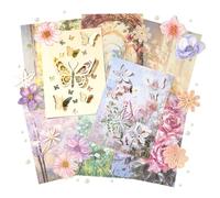 4 Packs Flower Lace Cutouts Decorative Paper and Sticker Set Floral Butterfly Plant Shape Scrapbooking Die-Cut Paper Shiny Sticker for Junk Journal Card Making Collaging Handicraft (Sandy)