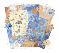 4 Packs Flower Lace Cutouts Decorative Paper and Sticker Set Floral Butterfly Plant Shape Scrapbooking Die-Cut Paper Shiny Sticker for Junk Journal Card Making Collaging Handicraft (Sophie)