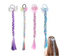4 Packs Girls Hairband Accessories Wig Ponytail Braid Colored Braids Hair Extensions with Rubber Bands Crazy Hair Day Accessories for Kids Girls Children Rainbow Braided Hair Strands for Party