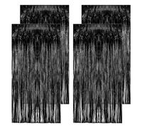 4 Packs Iridescent Party Streamers Backdrop, 1 * 2M Iridescent Party Decorations, Glitter Backdrop Tinsel Curtain, Fringe Tinsel for Wedding/Halloween/Birthday/Christmas/70s 80s Themed Party (Black)