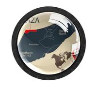 4 Packs Israel Map and Gaza Strip Drawer Knobs Dresser Knobs, Cabinet Knobs | Circle Drawer Pull Handle, Black Knob for Kitchen, Closet, Cupboard, Wardrobe, Furniture Hardware