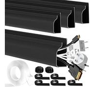 4 Packs J Channel Cable Raceway Black Cable Trunking Hiding Wall Mount TV Powers Cords Cable channels for Wall, Desk, Home, Office, 40x2.79x6.1cm