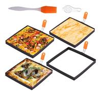 4 Packs Large 8 Inch Square Omelette Ring for Griddle, Non-Stick Stainless Steel 8"Griddle Omelet Rings,Rectangular Egg Ring Pancake Ring Egg Mold Silicone Handle with Egg Separator & Oil Brush