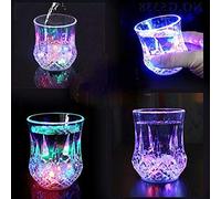 4 Packs LED Light Up Cups Acrylic Whiskey Tumblers Water Induction Color Changing Cup Crystal Drinking Glasses Flashing Colorful Beer Cup for Cocktail Party Bar KTV Club