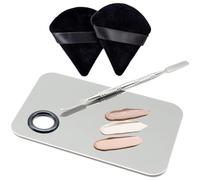 4 Packs Makeup Spatula and Palette Makeup Mixing Palette Triangle Powder Puff Set Foundation Spatula Picasso Makeup Spatula for Makeup