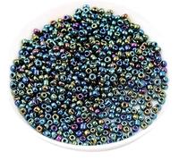4 Packs Metallic Glass Seed Beads,Mix Size 1.5/2/3/4MM Mini Glass Seed Beads for Bracelets,Crafting,Keychain,About 2544Pcs,Mix Blue and Green