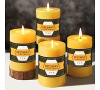 4 Packs Natural Beeswax Pillar Candles,100% Pure Bees Wax Candles 240-280 Hours Long Burn Time Unscented Beeswax Candle Smokeless Dripless Candle for Home Decor Paryer Christmas Party, 3x4in