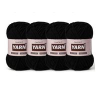 4 Packs Plush Chenille Chunky Crochet Yarn - Baby Yarn for Crocheting Soft - Velvet Yarns Knitting for Blankets Crafts - Fluffy Amigurumi Yarns 200g/262.5yds (4 Black)