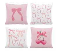 4 Packs Plush Fabric Cushion Covers, 45x45cm Pink Pillowcase for Home Decor Double-Sided Printing Watercolor Room Decor for Teen Girls Cute Coquette Pillow Covers for Living Room Decoration (A)