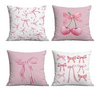 4 Packs Plush Fabric Cushion Covers, 45x45cm Pink Pillowcase for Home Decor Double-Sided Printing Watercolor Room Decor for Teen Girls Cute Coquette Pillow Covers for Living Room Decoration (B)