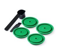 4 Packs Reusable Silicone Lids Compatible with Nespresso Vertuoline & Vertuo Capsules Pods Food Grade Silicone Cap for Any Sizes of Refillable Pod Filters with Spoon and Brush Green Cap