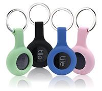 4 Packs Silicone Case for Tile Sticker 2022 with Keychain, Finder Accessory, Protective Cover Sleeve for Tile Tracker Tag, Pet Dog Cat Collar Dropper, Secure Holder (Black,Green,Pink,Blue)