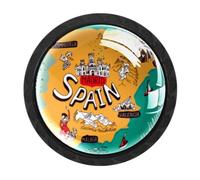 4 Packs Spain Map Places of Interest Cabinet Knobs, Dresser Drawer Knob