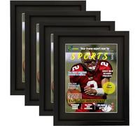 4 Packs Sports Magazine Frame Displays Magazines Measuring 8.5 x 11.25 or 8.25 x 11 inches with Double Black Core Matting, Deep Frame Moulding, with Installed Hangers