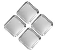 4 Packs Stainless Steel Cookie Sheets for Baking Nonstick, Small Baking Sheet Set Pan Tray Heavy Duty Oven Loaf Bread Cake Cooking Bakeware Kitchen 5.5'' x 5.5''/14 x 14 CM (4PCS)