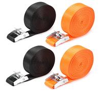 4 Packs Tie Down Straps 12 Ft x 1 Inch (3.65M x 25mm), Cam Buckle Lashing Heavy Duty, Cargo Straps with Cam Lock Buckle, Up to 660lbs (Black & Orange)