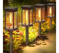 4 Packs Upgraded Solar Garden Lights Outdoor, Bright Solar Path Lights Outdoor Waterproof, Auto On/Off Outdoor Solar Pathway Lights for Yard,Garden,Pathway,Walkway (Rectangular Shape)