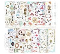 4 Packs Vintage Scrapbook Sticker Decorative Planner Sticker Glitter Aesthetic Sticker Flower Sticker Retro Court-Style Silver Foil Embossing for Card Making Journal Collage Arts and Crafts (Castle)