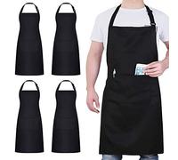 4 Packs Waterproof Cooking Chef Aprons with 2 Pockets for Men Women, Black