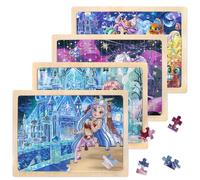 4 Packs x 60 Piece, Puzzles Gifts For 3 Year Olds Girl, Mermaid Princess Fairy Jigsaw Puzzles Toys for Toddlers 3-6 Year Olds, Wooden Jigsaws Puzzle, Travel Games Airplane Activities for Girls