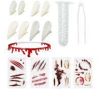 4 Pair 4 Sizes Vampire Fangs, Vampire Teeth with 1 Tube Teeth Pellets Adhesive and Tweezer 4 Sheets Halloween Tattoos and 1pcs Necklace for Halloween Cosplay Party Props (13/15/17/19mm)