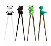 4-Pair Chopsticks Set, Animal Shape Training Chopsticks with Panda, Black Cat, Frog and Dinosaur Designs, Beginner Chopsticks for People Learning to Eat Asian Noodles
