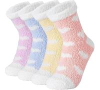 4 Pair Fluffy Socks for Women and Girls Warm Soft Fuzzy Thick Cozy Home Slipper Bed Ladies Socks for Home, Lounge, Bed, Christmas Gifts, and Cold Weather