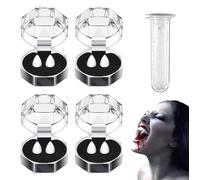 4 Pair Halloween Vampire Fangs with Adhesive, Reusable Vampire Teeth for Halloween Party Cosplay Favors Dress Up Accessories Prop Decoration Gift (13/15/17/19mm)