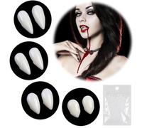 4 Pair Halloween Vampire Teeth, Vampire Fangs, Halloween Fangs with Solid Adhesive Fake Vampire Teeth for Halloween Costume Props Party Favors (13mm 15mm 17mm 19mm)