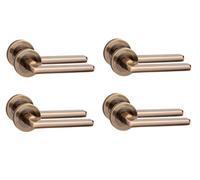 4 Pair Leon Design Door Handles Antique Brass Finish - Golden Grace