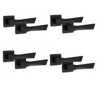 4 Pair Modern Aura Design Matt Black Premium Internal Door Handles Square Rose - Golden Grace