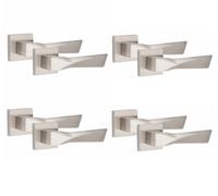 4 Pair Modern Aura Design Satin Nickel Premium Internal Door Handles Square Rose - Golden Grace
