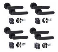 4 Pair Modern Lima Design Matt Black Internal Door Handles Round Rose 3" Ball Bearing Hinges And 2.5" Tubular Latch - Golden Grace