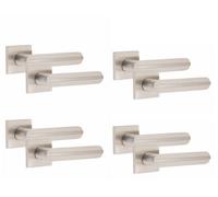 4 Pair Modern Lima Design Satin Nickel Premium Internal Door Handles Square Rose - Golden Grace