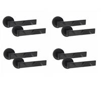 4 Pair Modern Nova Design Matt Black Premium Internal Door Handles Round Rose - Golden Grace