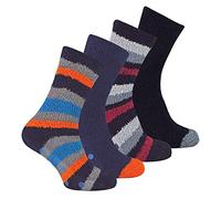 4 Pair Multipack Mens Bed Socks | Sock Snob | Thermal Anti Slip Indoor Fuzzy Cosy Fluffy Slipper Socks (6-11, Black/Orange Stripe)