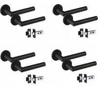 4 Pair Of Mitred Design Door Handle On Round Rose Latch Internal Door Handles 2.5" Latch Matt Black Finish - Golden Grace