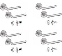 4 Pair Of Mitred Design Door Handle On Round Rose Latch Internal Door Handles 2.5" Latch Satin Nickel Finish - Golden Grace